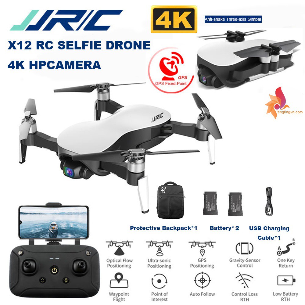 Combo Flycam Drone JJRC X12 4K Gimbal chống rung 3 trục  GPS Wifi 5G 2 Pin + Balo - Siêu phẩm rẻ nhất phân khúc