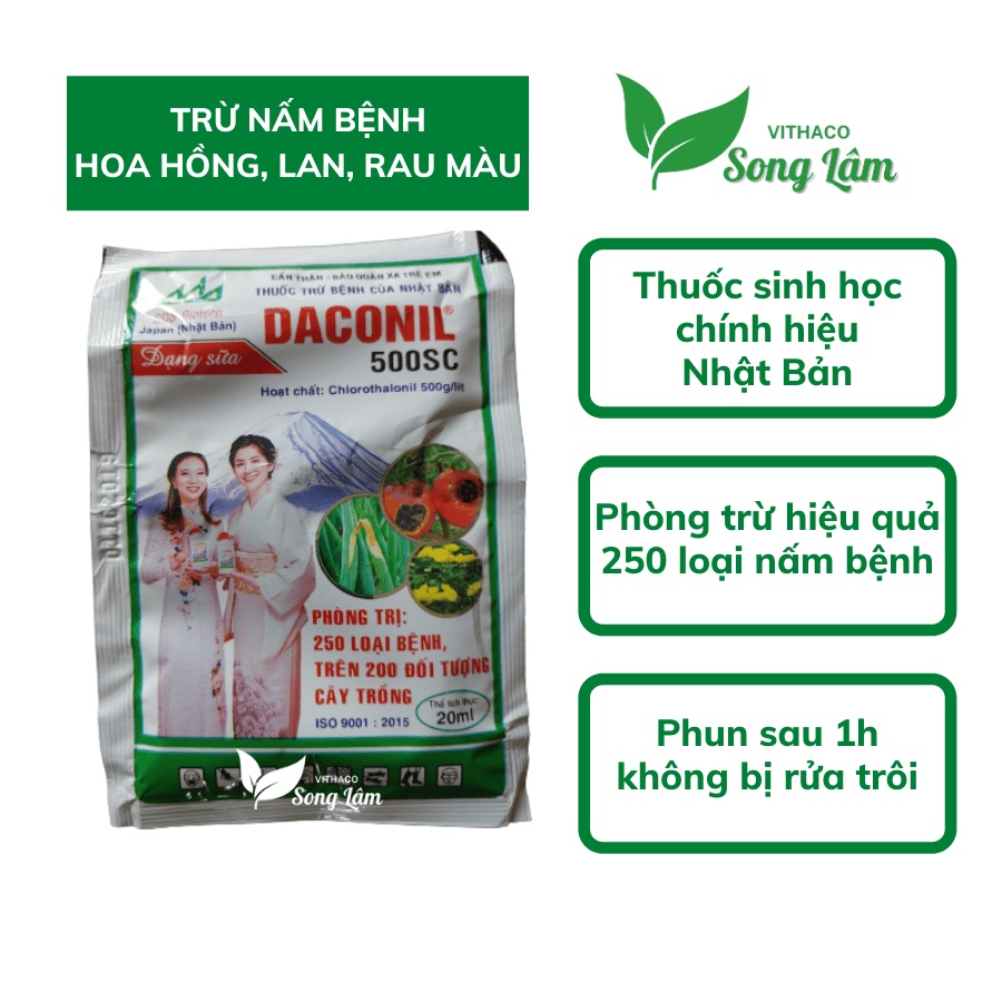 [VITHACO] Thuốc DACONIL 500SC trừ 200 loại nấm bệnh trên hoa hồng, rau màu, cây ăn trái [Gói 20ml]