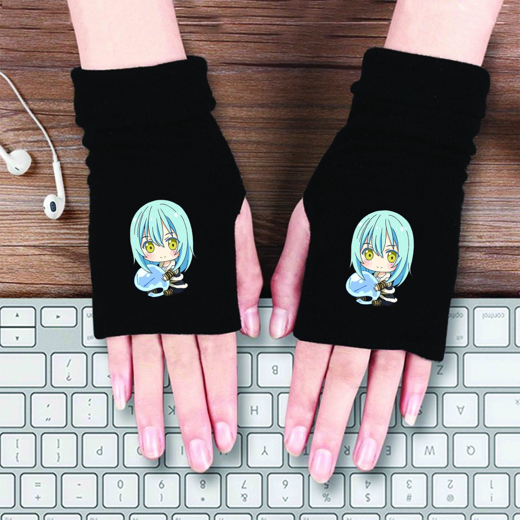 Găng tay len đen in hình Tensei-shitara Slime datta Ken Chuyển Sinh Thành Slime anime chibi thời trang
