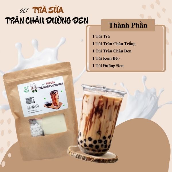 Set Trà Sữa Trân Châu Đen Tự Pha Set Nấu Được 15 Ly Tuyệt Phẩm Nguyên Liệu Làm Trà Sữa Bột Béo Hồng Trà Đường Đen T4