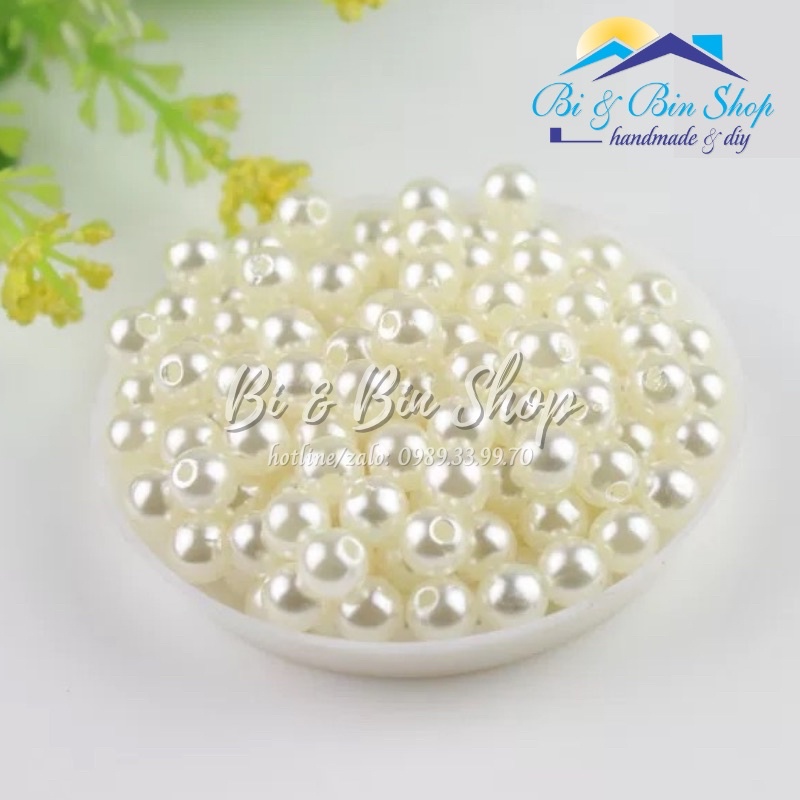Hạt Trai Màu Kem Tròn Có Lỗ Giữa Nhiều Size Đính Kết Trang Phục, Làm Phụ Kiện Thời Trang