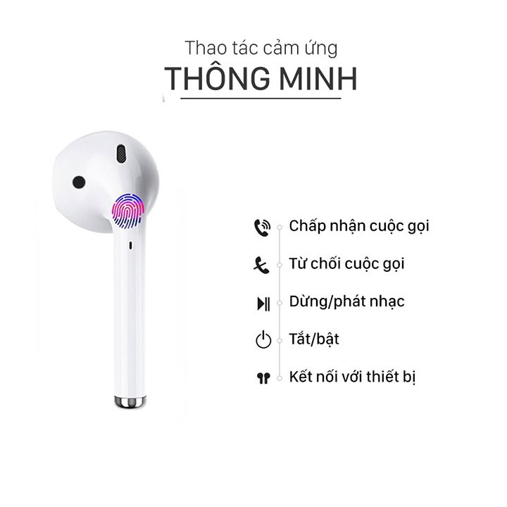 Tai nghe I12 Bluetoorh 5.0 TWS - Cảm Biến Vân Tay, Chất Âm Êm, Trong Trẻm Thời Lương Pin Tốt, Sang Trọng