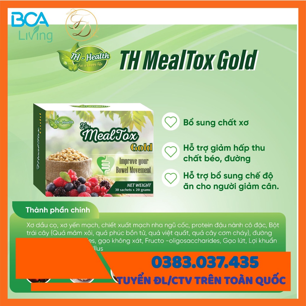 Thực phẩm bảo vệ sức khỏe TH-Mealtox GOLD - Bổ sung chất xơ, thải độc đại tràng, giảm hấp thu chất béo giúp giảm cân