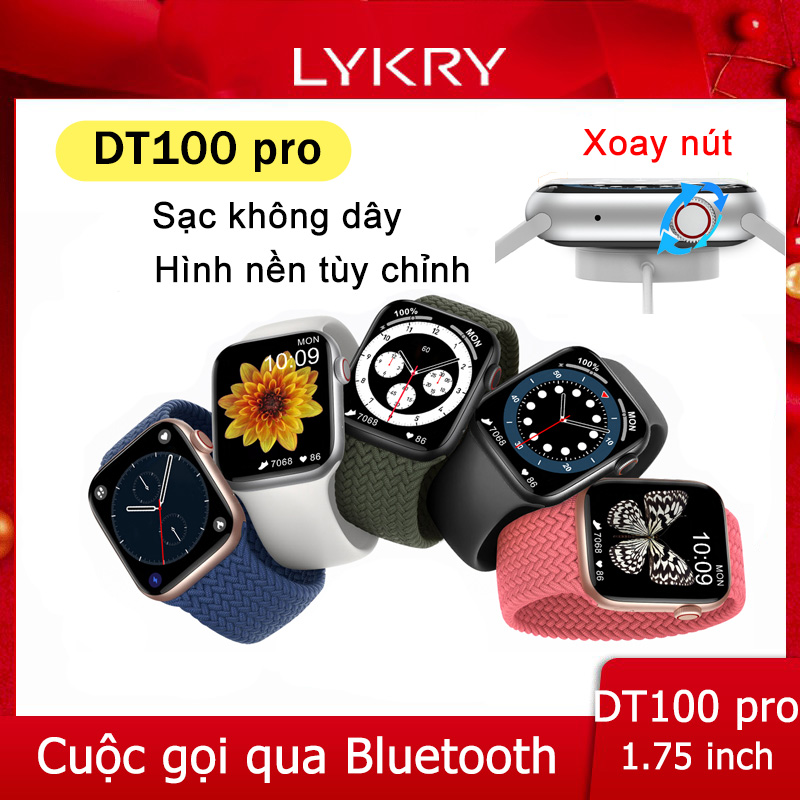 Đồng hồ thông minh IWO DT100 Pro Smart Watch mới hỗ trợ sạc không dây 1,75 inch Bluetooth gọi theo dõi tập thể dục ở chế độ chờ lâu dài chống nước IP68