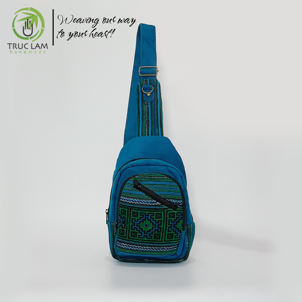 Túi Đeo Chéo Ngực Thời Trang Vải Thổ Cẩm Phối Da Lộn - Trúc Lâm Handmade