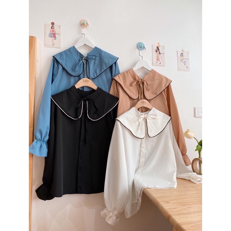 Sơ mi cổ viền tay loe (ib chọn màu)