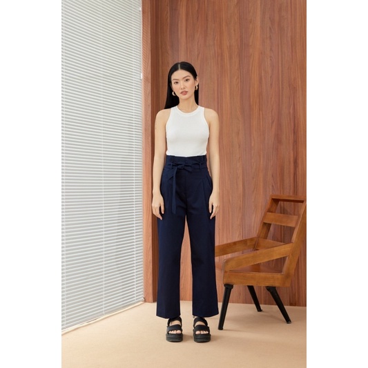 Quần tây cạp cao có dây thắt nơ