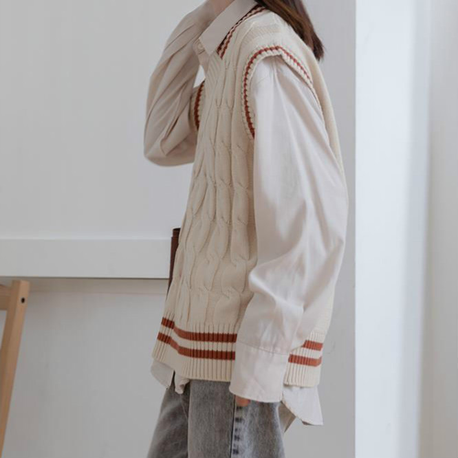 Set Áo Sơ Mi Dài Tay + Áo Khoác Len Không Tay Năng Động Thời Trang Dành Cho Nữ