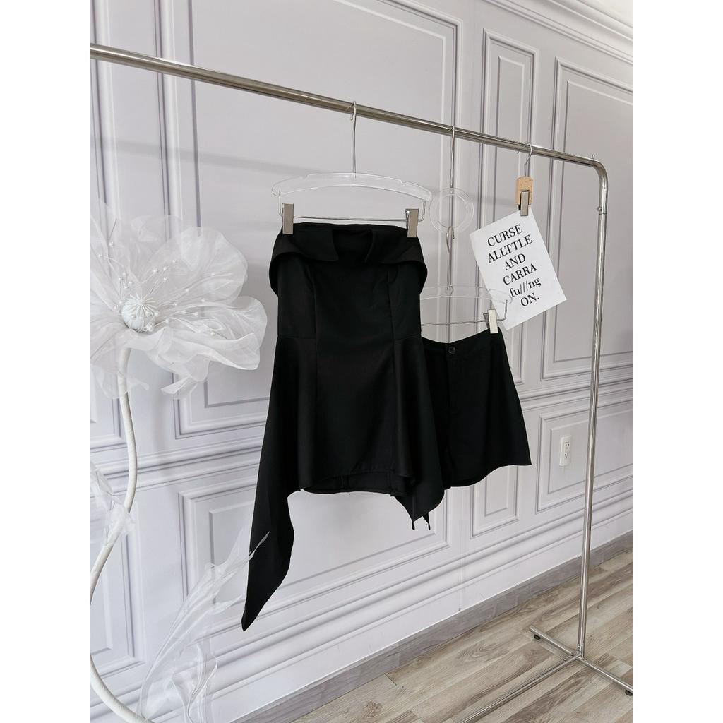 SET ÁO ỐNG LẬT CÚP NGỰC ĐEN TÀ NHỌN + QUẦN SHORT ĐEN (TH)