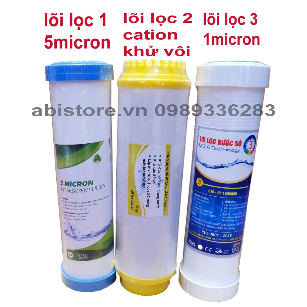 BỘ 3 LÕI LỌC NƯỚC SỐ 1 2 3 cho máy lọc nước ro hàng chất lượng, cục lọc nước RO