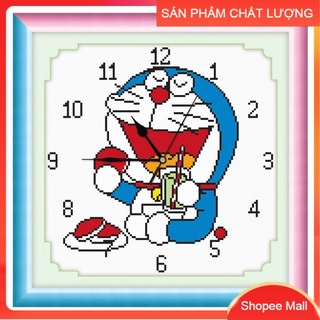 Tranh thêu đồng hồ ĐÔRÊMON 56723 kích thước 38*38cm [Hàng có sẵn]