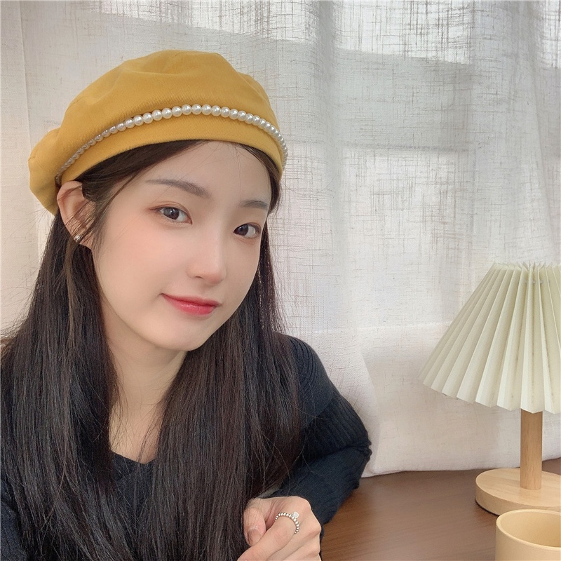 Mũ Beret Đính Ngọc Trai Phong Cách Anh Quốc Cổ Điển Thời Trang Xuân Thu Cho Nữ