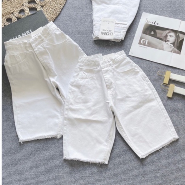 Quần Jeans Nữ Aiori Quần Ngố Lửng Ống Rộng Dáng Chữ A Lưng Cao Màu Trắng Vải Cực Xịn, Chất Jeans Cotton Mềm Mịn