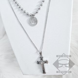 Set 2 vòng cổ mặt cười + thánh giá.