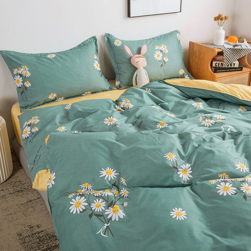 Bộ Chăn Ga Gối 4 món Cotton Poly nhập khẩu HASUKO mẫu cúc họa mi drap giường đủ mọi kích thước