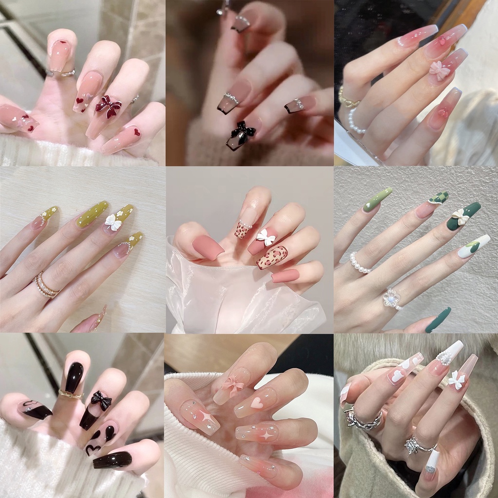 YADORNOS Set 24 Móng Tay Giả Thắt Nơ Có Thể Tháo Rời