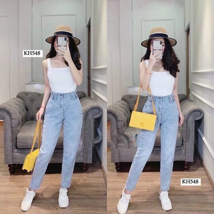 Quần Bò Nữ Baggy Jean - Cạp Cao Bèo Màu Xanh Nhạt Vô Cùng Xinh Xắn-022