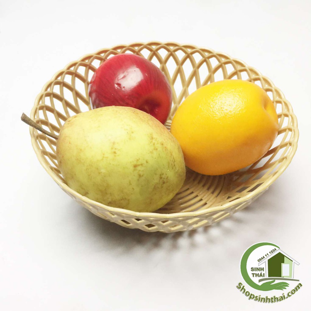 Rổ nhựa tròn giả mây đan cao cấp - rổ đựng trái cây - size trung 21x8cm