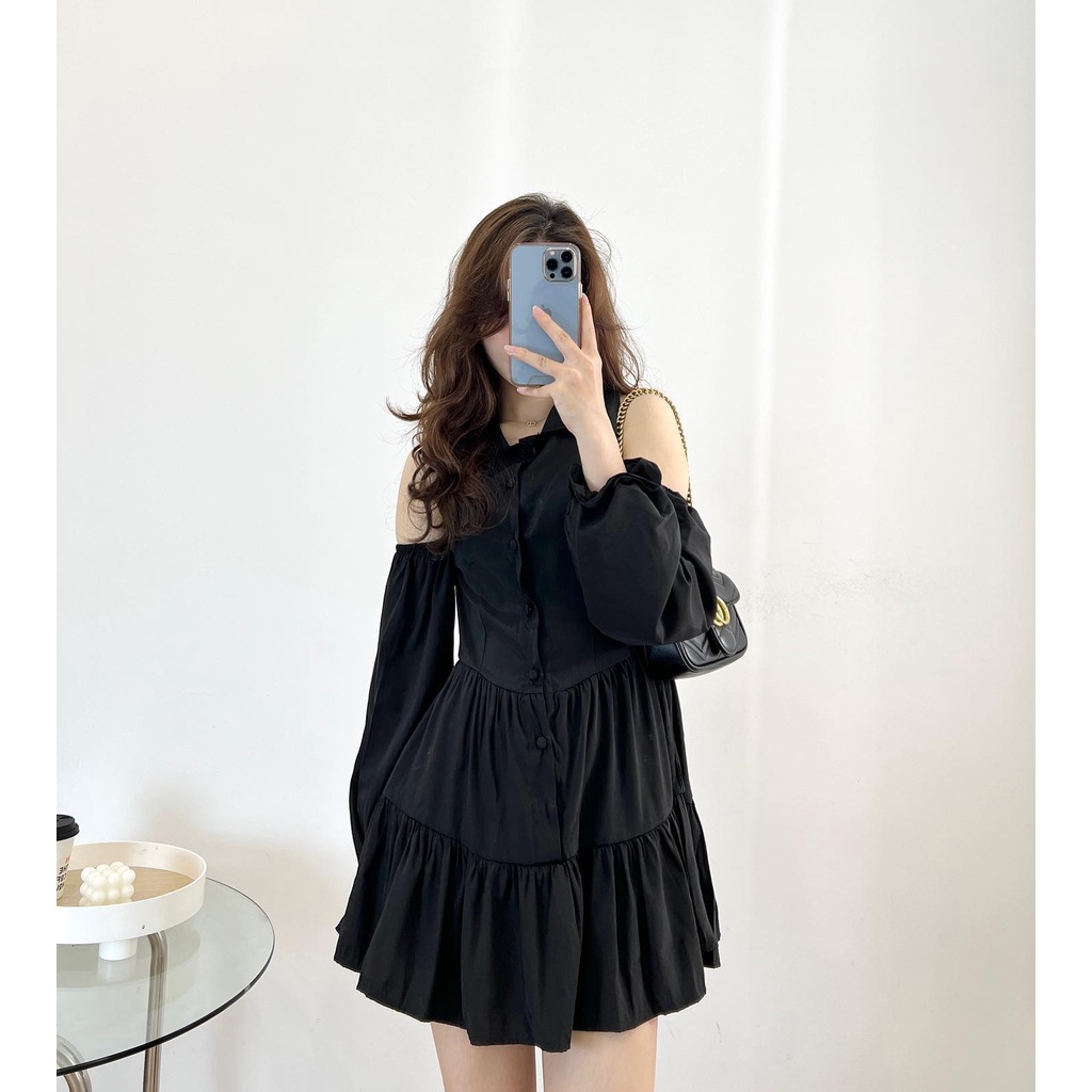 Đầm khoét vai voan xòe thời trang nữ Miho house