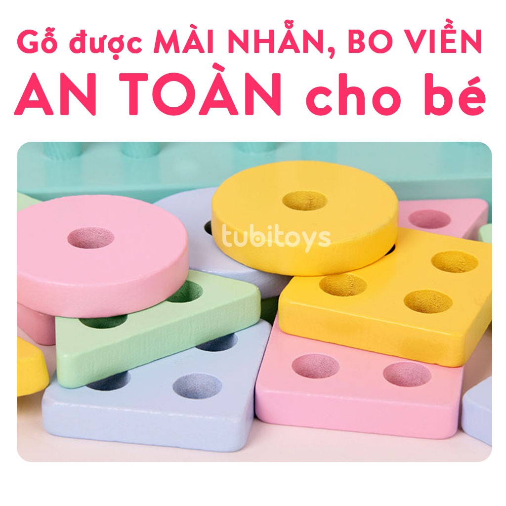 Đồ chơi thông minh Montessori giúp trẻ phân biệt hình khối màu sắc,Bộ thả hình TUBITOYS 4 khối cơ bản