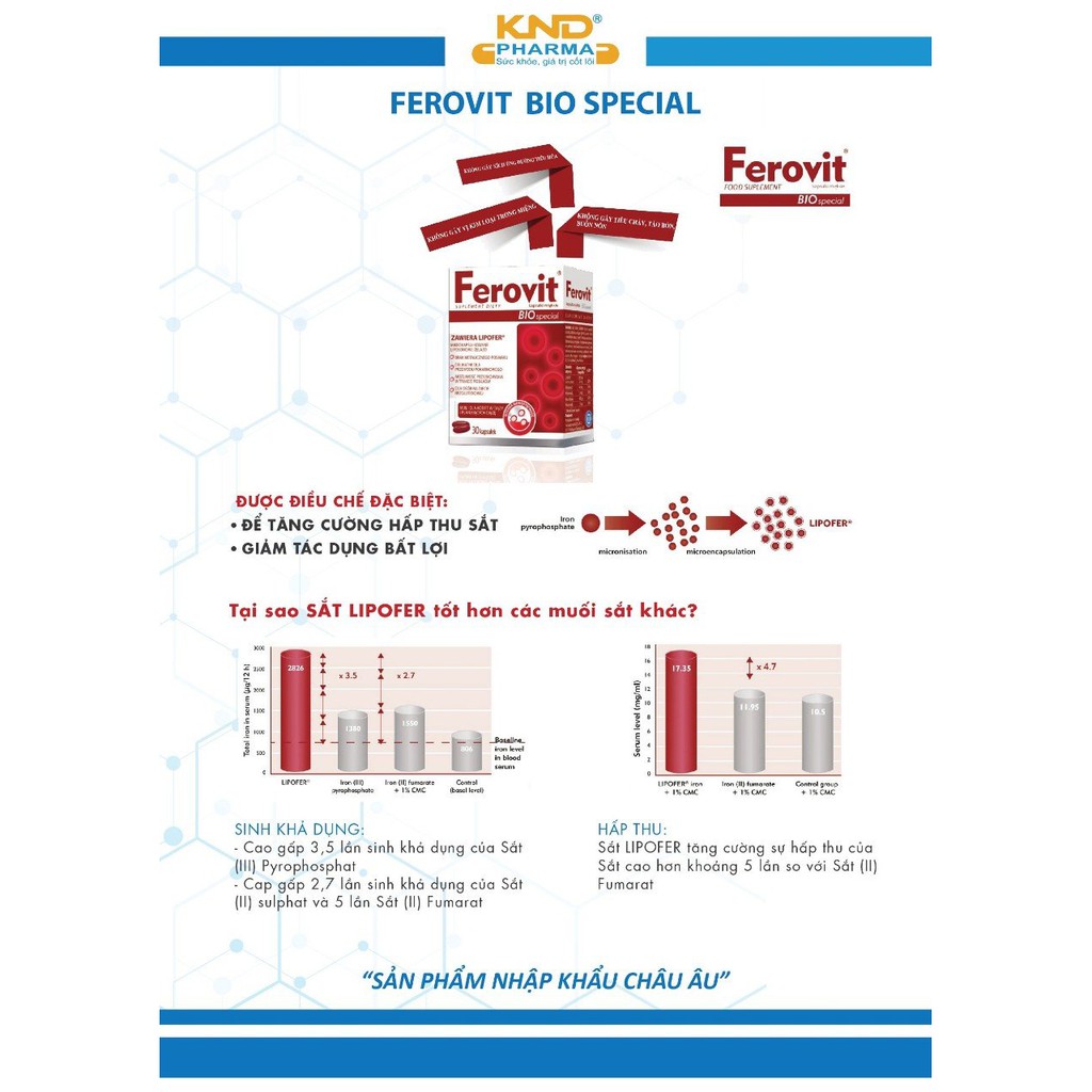FEROVIT - Viên uống bổ sung sắt sinh học Lipofer cho bà bầu, người thiếu máu