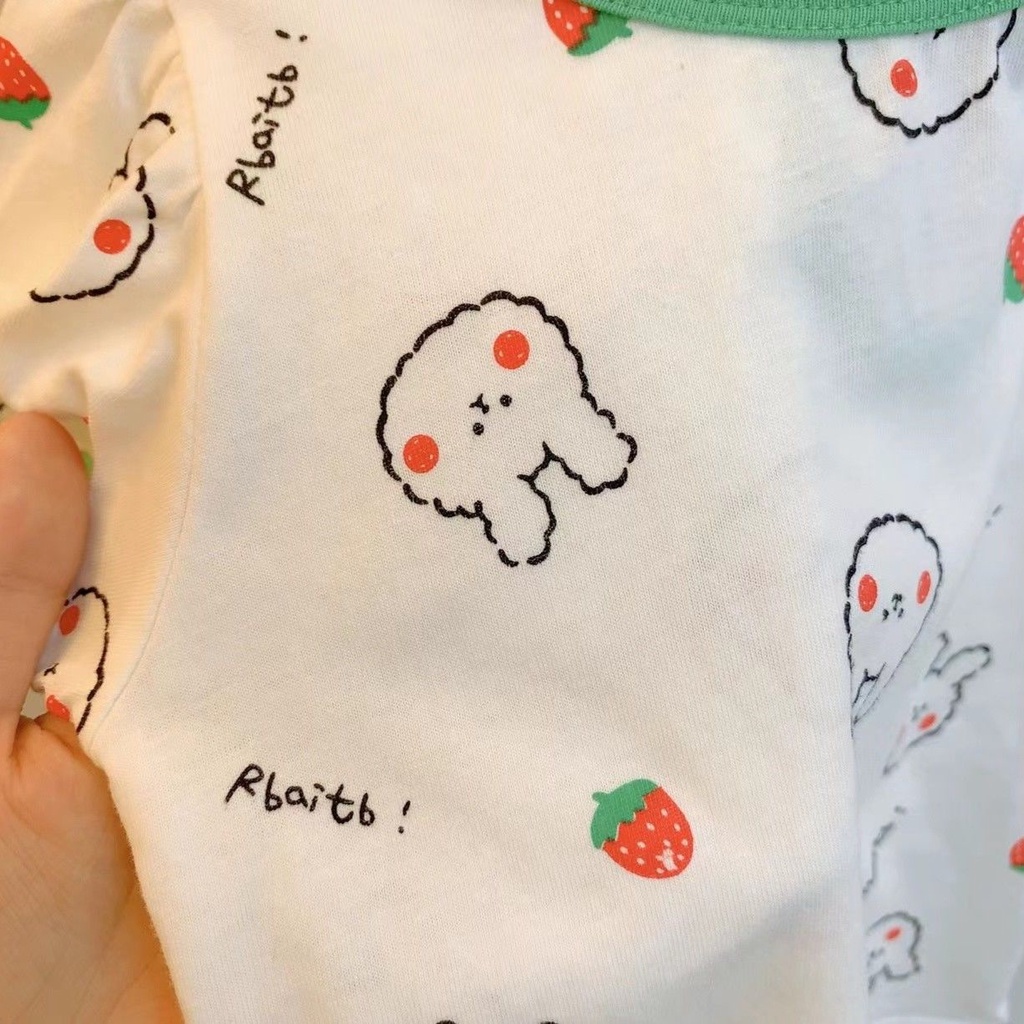 Áo Thun Cotton Mỏng Tay Cộc In Hình Thỏ Dâu Tây Thời Trang Mùa Hè Phong Cách Nhật Bản Hàn Quốc Hàng Mới Dành Cho Bé Gái 2022