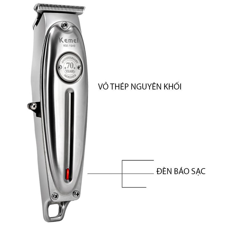 Tông đơ bấm viền Kemei KM-1949 vỏ nhôm nguyên khối pin LITHIUM 1400mah-hãng phân phối