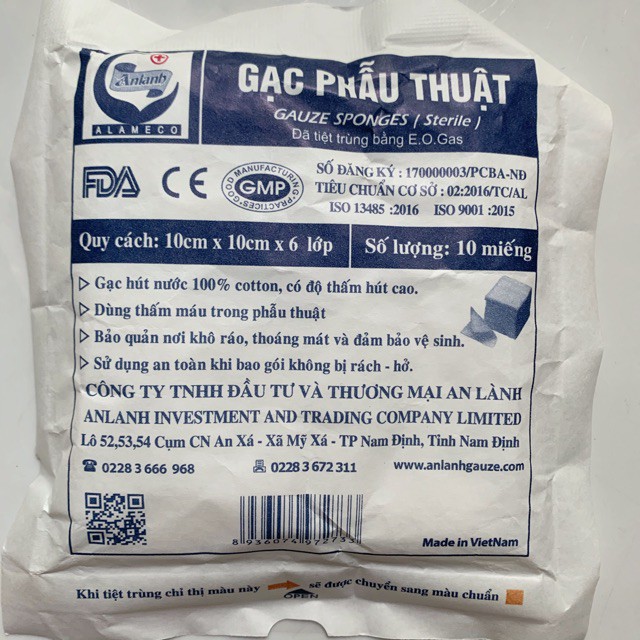 Gạc phẫu thuật An Lành 8 lớp 10 miếng