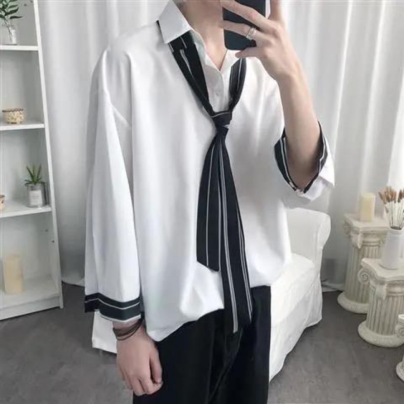 Áo sơ mi dài tay phong cách nhật hàn kèm cà vạt/ áo thun dành cho nam