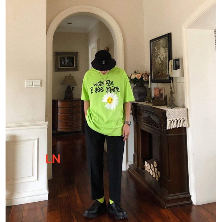 Áo phông cotton dáng thụng hoa mặt cười