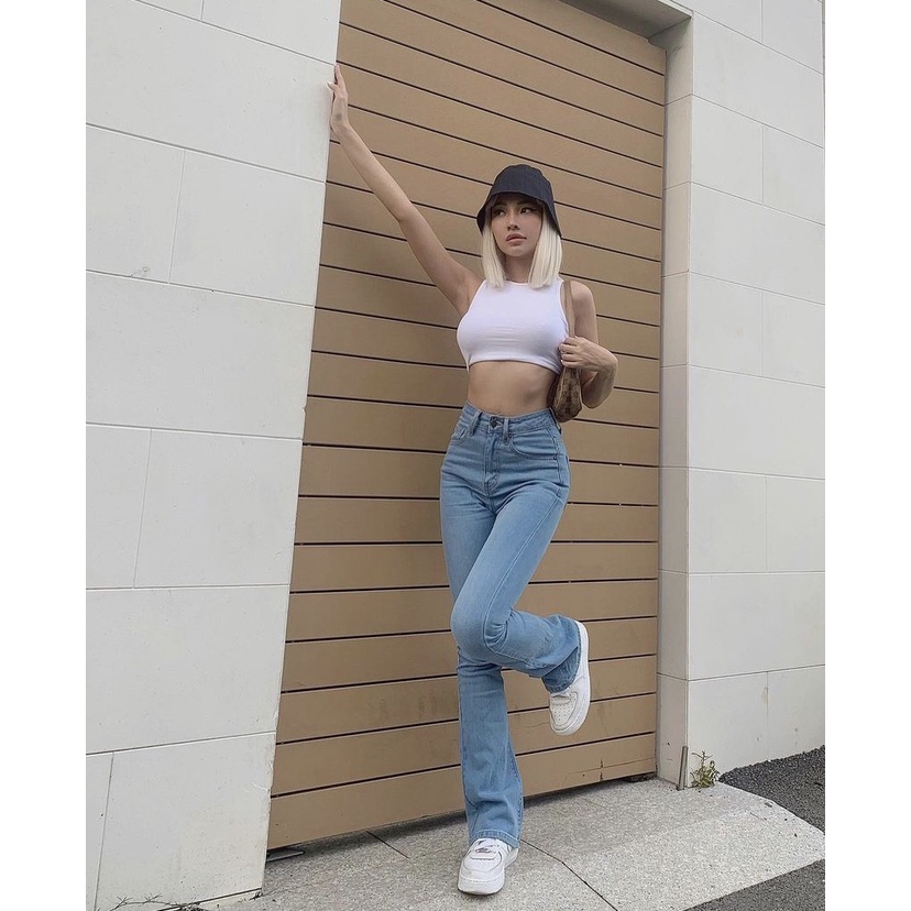 Quần jeans loe HEYBEE lưng cao dáng dài, ống loe nhỏ vừa (2 màu) - FLARE JEANS 1105.