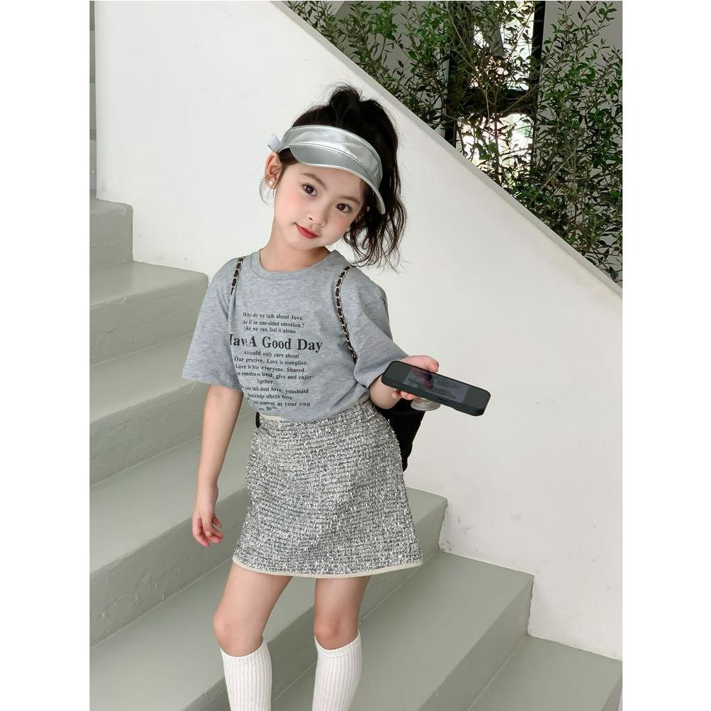 Set Bộ Áo Phông Chữ Và Chân Váy Bling - Thời Trang Cho Bé Gái