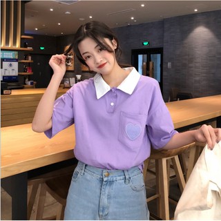 Áo Polo nữ 2019 Mix Trắng Cổ Tím hot mùa hè