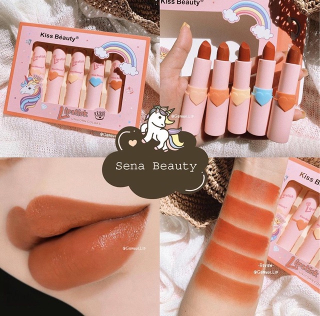 (SS5) Full Set 5 Cây Son Kiss Beauty Vỏ Hồng Unicorn Colors | BigBuy360 - bigbuy360.vn