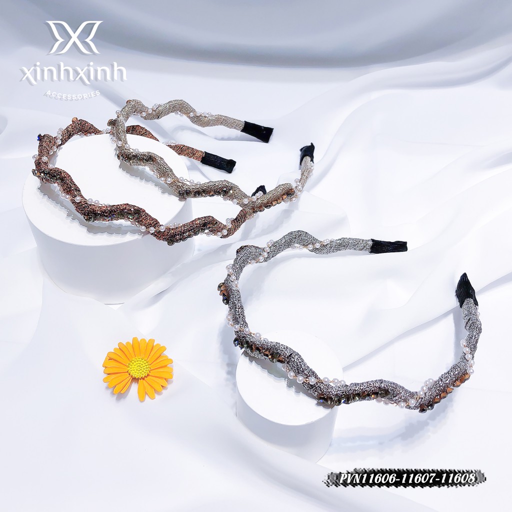 Xước tóc, bờm tóc hạt đan sóng đính đá cao cấp - Xinh Xinh Accessories