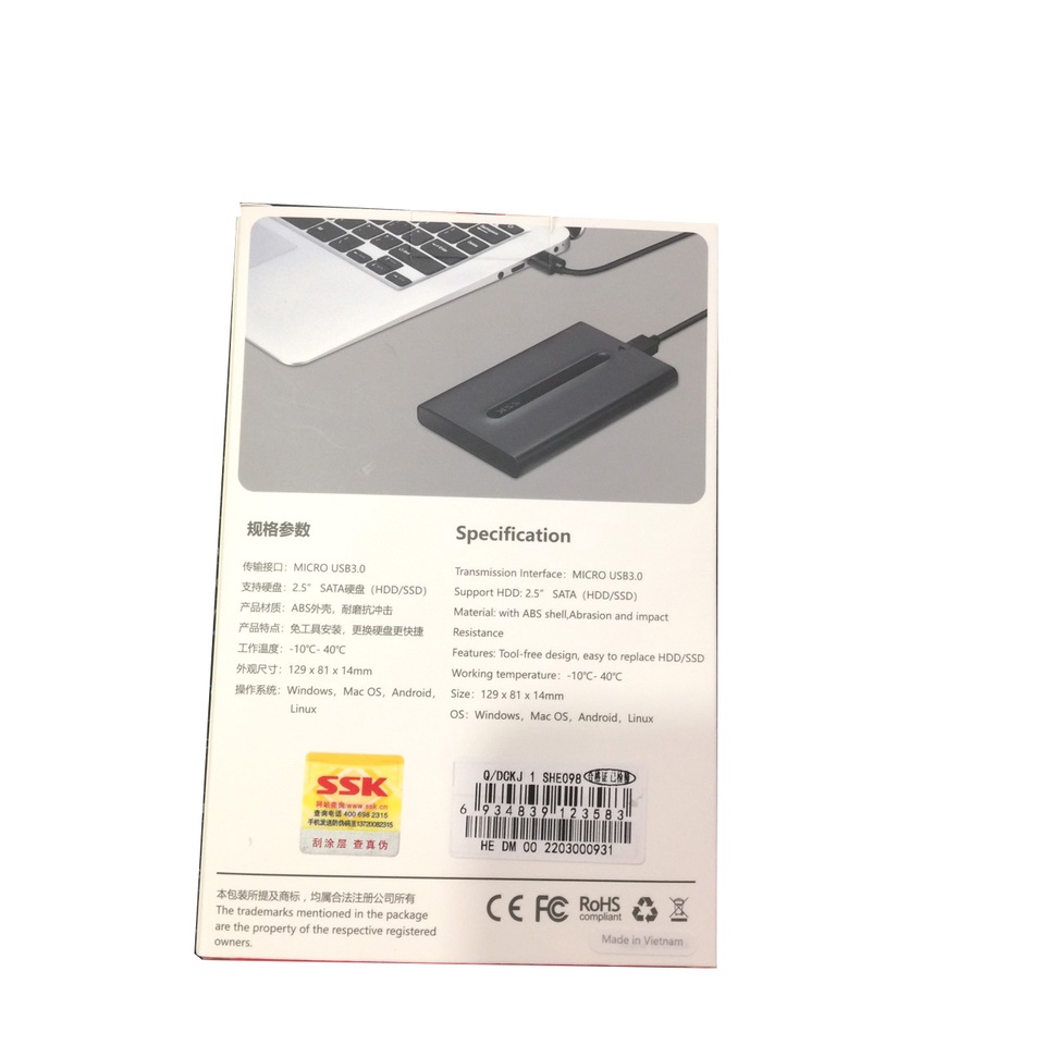 HDD BOX SSK 2.5 SATA SHE 098 (3.0), HỘP ĐỰNG Ổ CỨNG LAPTOP SATA SSK