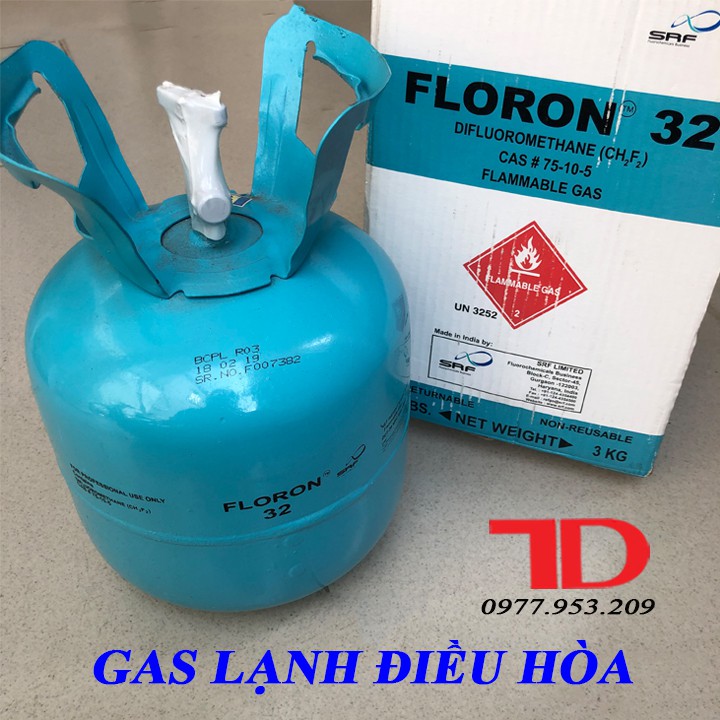 Gas lạnh điều hòa R32 FLORON Ấn Độ 3KG, Môi chất lạnh R32