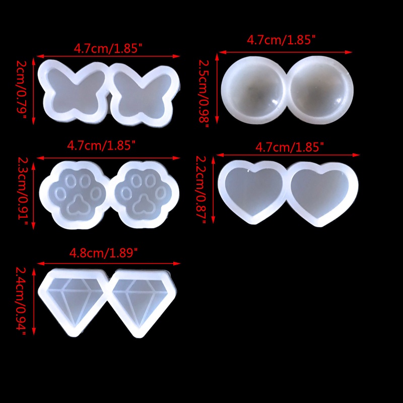Set 5 Khuôn Silicone Làm Mặt Vòng cổ / Bông Tai Bằng Epoxy UV