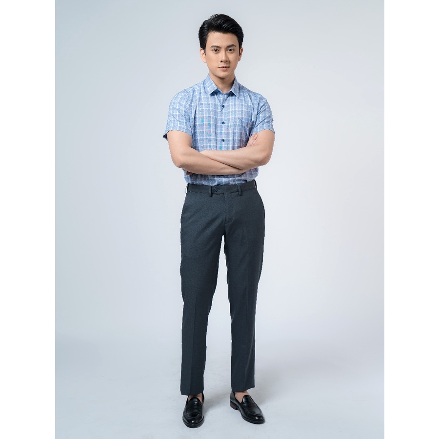 Áo Sơ Mi Nam Ngắn Tay OWEN BA220111NT Somi Công Sở Cao Cấp Màu Kẻ Caro Xanh Vải Sợi Café Dáng Suông Tà Bằng Có Túi