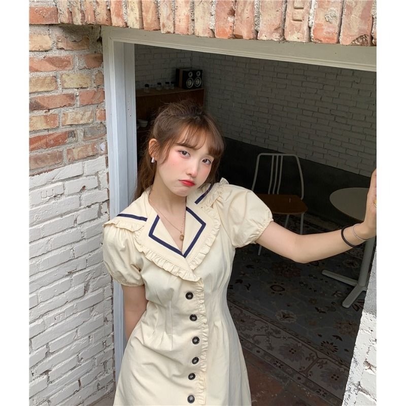 Đầm sơ mi tay phồng thiết kế mới xinh xắn thời trang theo phong cách hàn quốc cho nữ