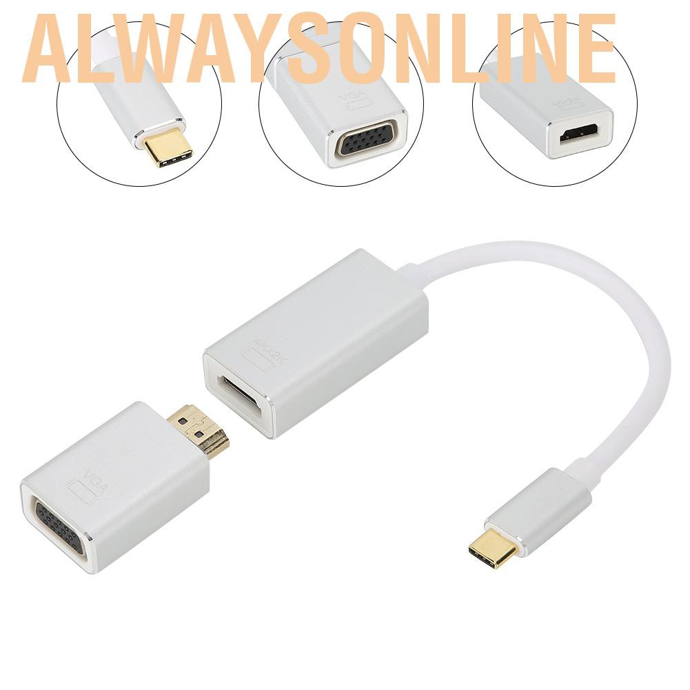 Alwaysonline Type-C USB-C to DP Mini DisplayPort VGA Adapter Cable Converter Monitor Laptop