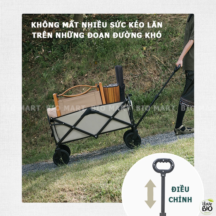 Xe kéo, xe đẩy gấp gọn dã ngoại Moutainhiker chính hãng nhập khẩu cao cấp, tải trọng 90kg và có túi đựng