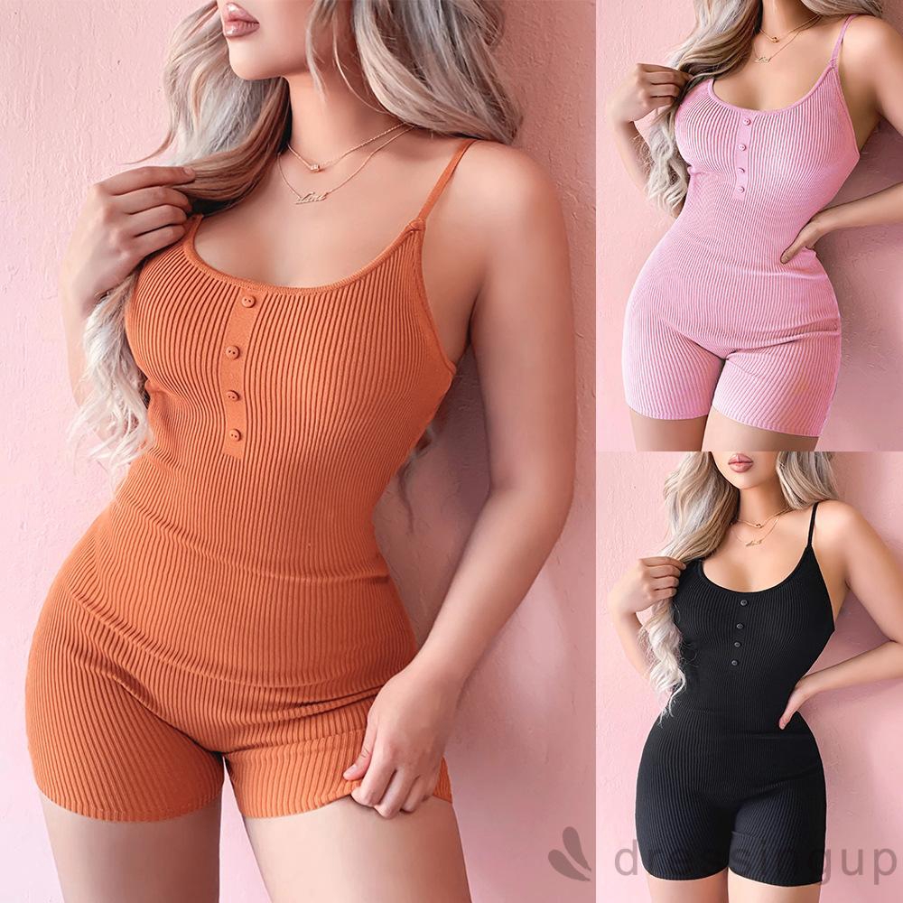 D❃♪Áo liền quần không tay màu trơn mùa hè thời trang dành cho nữ