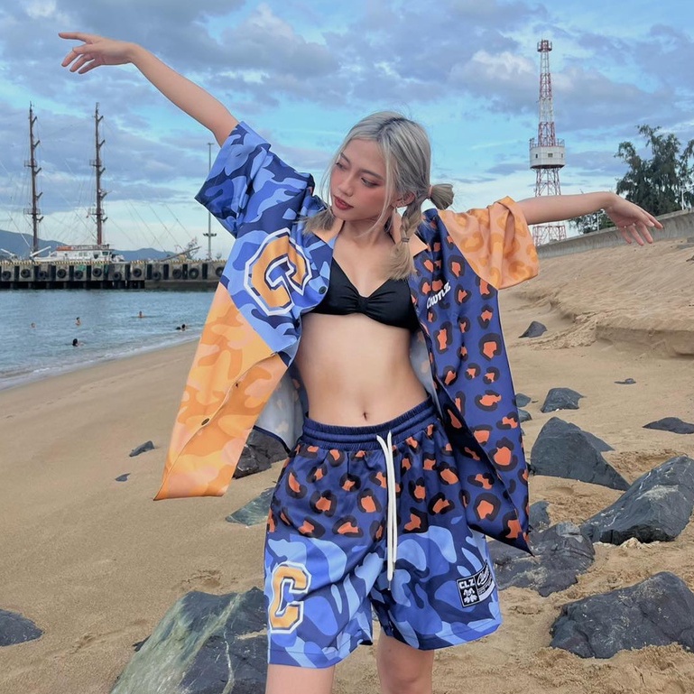 Set sơ mi ngắn tay local brand Clownz Leopard Camo Mix họa tiết da báo unisex nam nữ form rộng