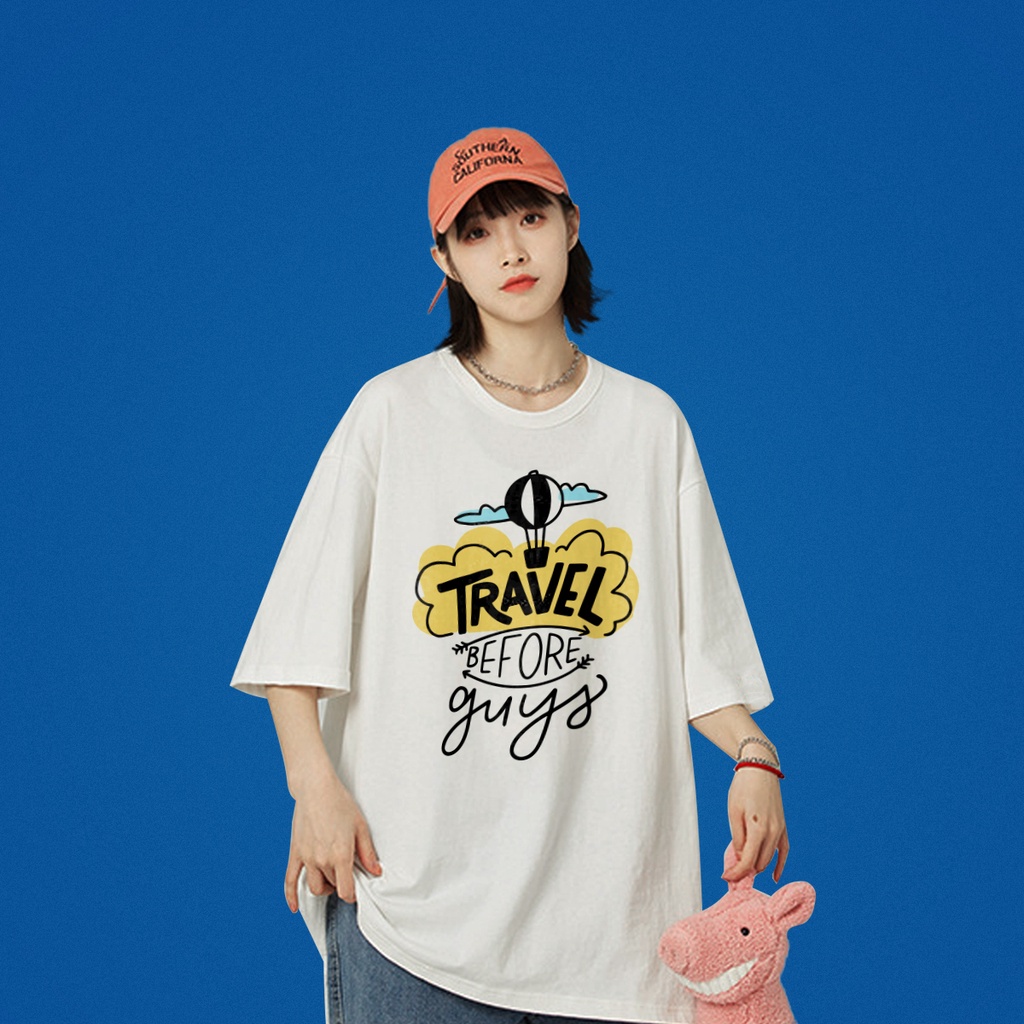 Áo thun nữ tay lỡ freesize phông form rộng Unisex In Slogan Du Lịch