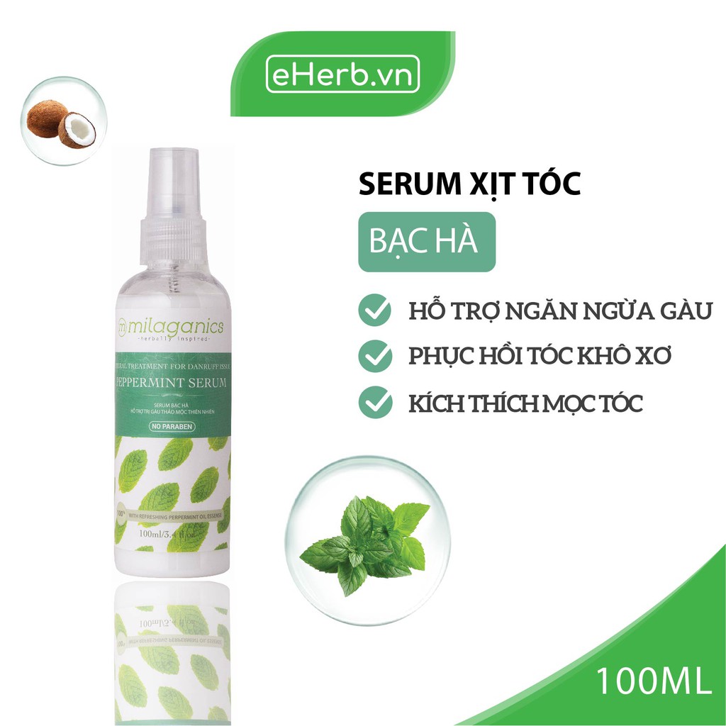 Serum Xịt Tóc Bạc Hà Ngăn Ngừa Gàu & Giảm Ngứa Da Đầu MILAGANICS 100ml (Chai)