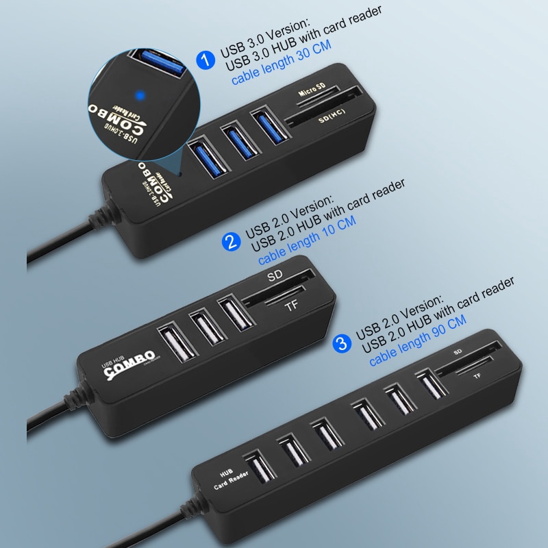 【Hàng sẵn sàng】USB Hub Đa Bộ Chia USB Tốc Độ Cao 3/6 Cổng 2.0 Hab Thẻ TF SD Tất Cả Trong Một Cho máy Tính Phụ Kiện Máy Tính