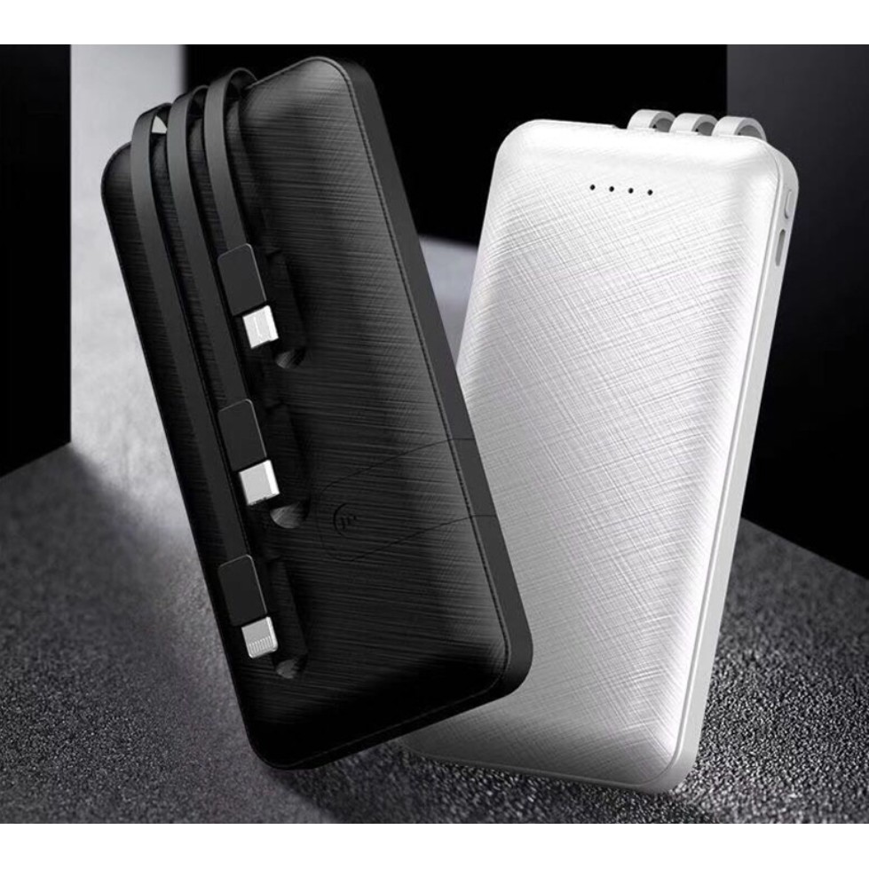 Sạc dự phòng Power Bank 10000mAh chính hãng tích hợp 3 dây sạc đa năng thông minh cho iphone, samsung, oppo, huawei