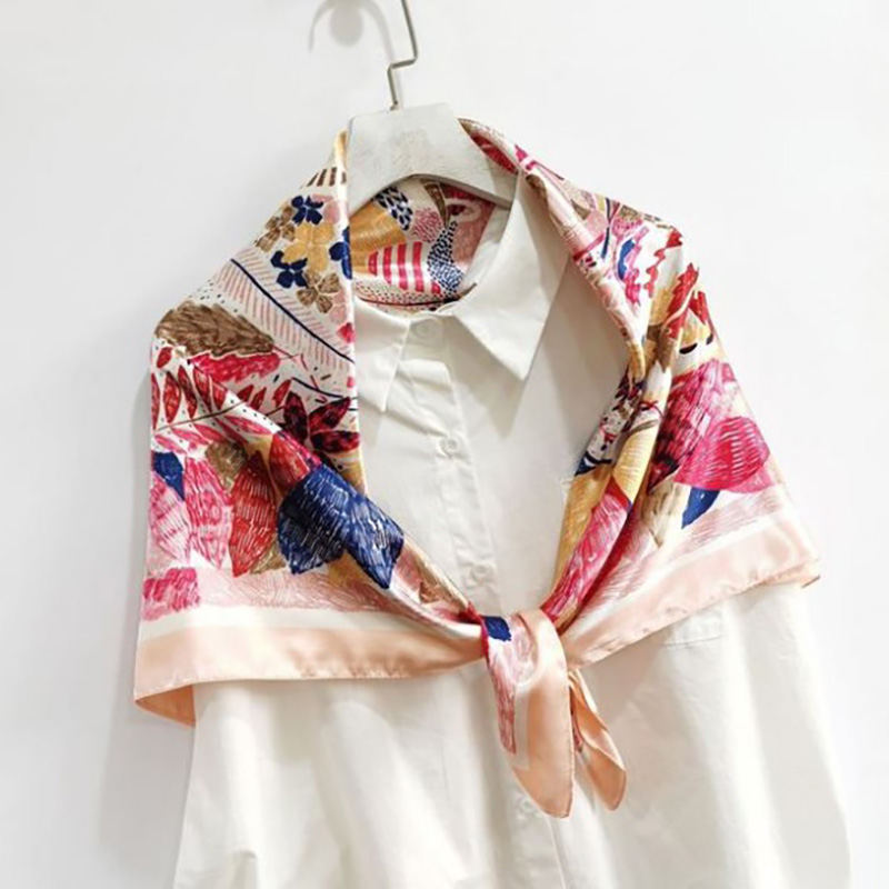 Khăn choàng cổ hình vuông cỡ 90cm chất liệu lụa satin họa tiết hoa phong cách mùa hè thời trang cho nữ WJ1004-83
