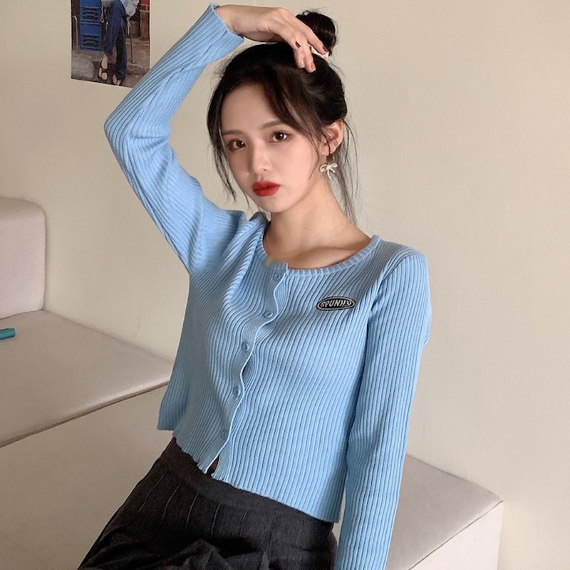 Áo Croptop Dệt Kim Tay Dài Cổ Tròn Thiết Kế Đơn Giản Hợp Thời Trang | BigBuy360 - bigbuy360.vn